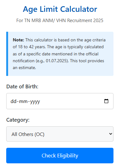 Age Limit Calculator For TN MRB ANM/ VHN Recruitment 2025